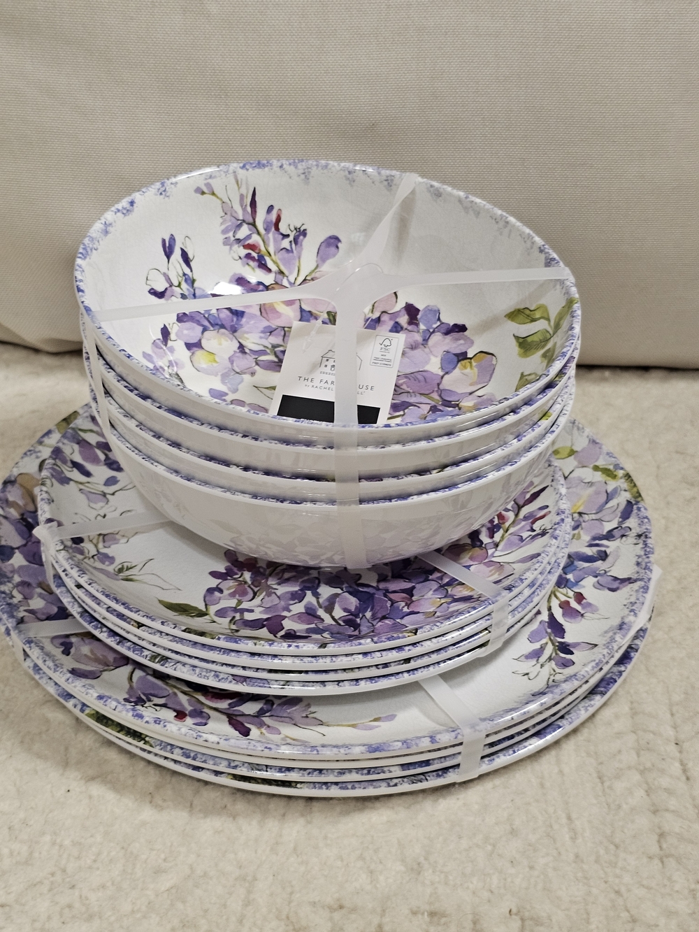 12-NWT RACHEL ASHWELL WISTERIA DESIGN MELAMINE DINNER/SALAD/PASTA PLATES SET - Picture 11 of 11